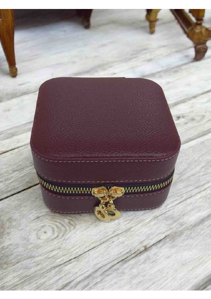 Küçük Boy ( 11×11) Düzenleyici Takı Saklama Kutusu Seyehat Mücevher Çantasi Deri Ahşap Kasa