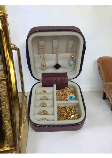 Küçük Boy ( 11×11) Düzenleyici Takı Saklama Kutusu Seyehat Mücevher Çantasi Deri Ahşap Kasa fiyatları