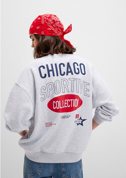Sırt Baskılı Gri Sweatshirt 1S10364-87033