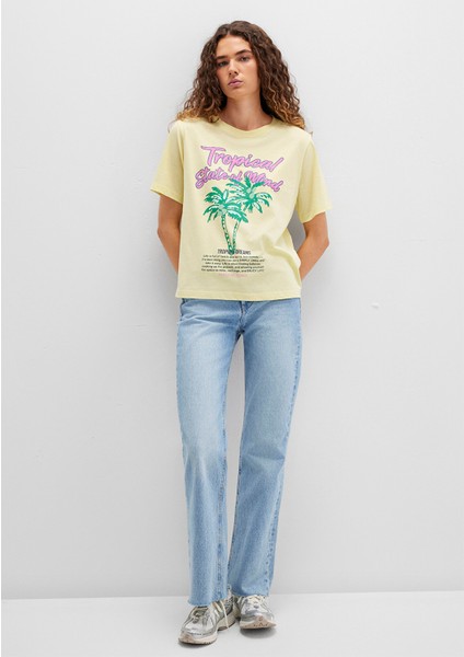 Plaj Baskılı Sarı Tişört 1613490-71319