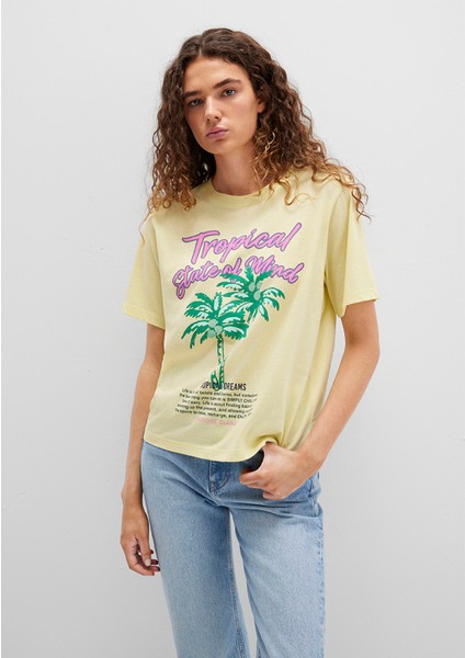 Plaj Baskılı Sarı Tişört 1613490-71319