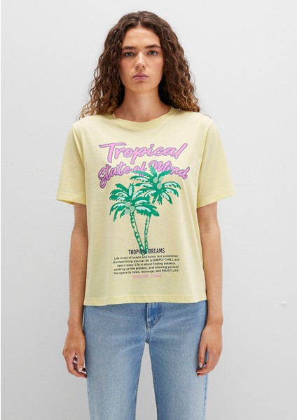 Plaj Baskılı Sarı Tişört 1613490-71319