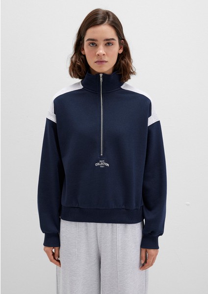 Yarı Fermuarlı Lacivert Sweatshirt 1S10360-32184