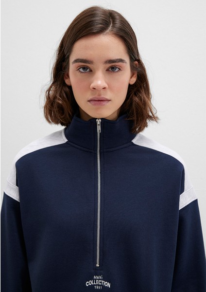Yarı Fermuarlı Lacivert Sweatshirt 1S10360-32184