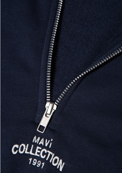 Yarı Fermuarlı Lacivert Sweatshirt 1S10360-32184