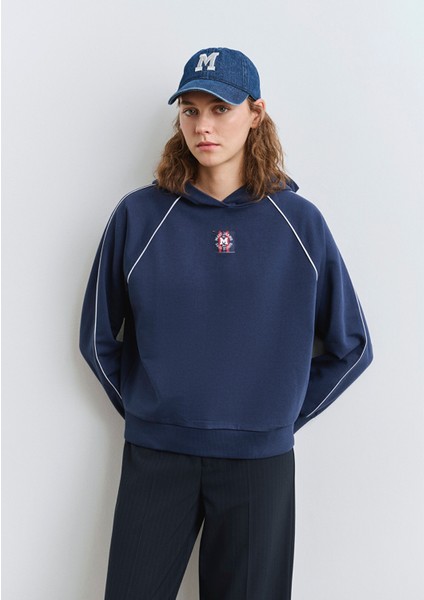 Biye Detaylı Kapüşonlu Lacivert Sweatshirt 1S10362-87518