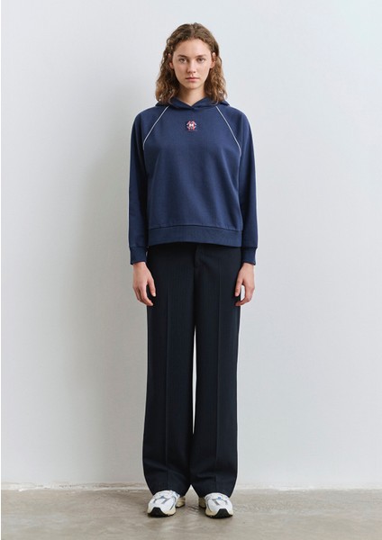 Biye Detaylı Kapüşonlu Lacivert Sweatshirt 1S10362-87518