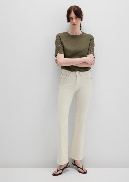 Dantel Detaylı Haki Tişört 1613515-71549