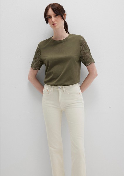 Dantel Detaylı Haki Tişört 1613515-71549