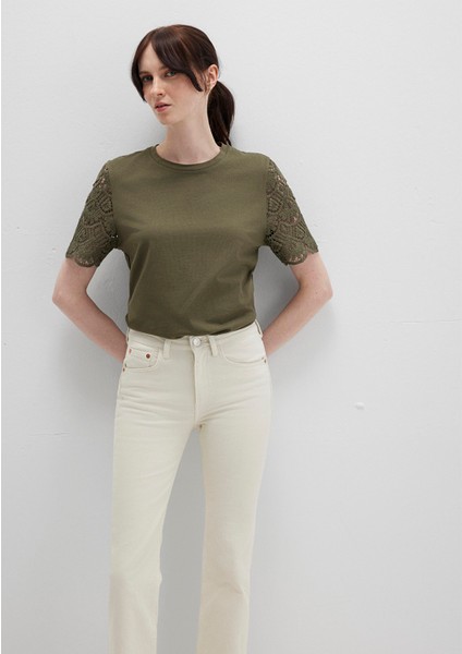 Dantel Detaylı Haki Tişört 1613515-71549