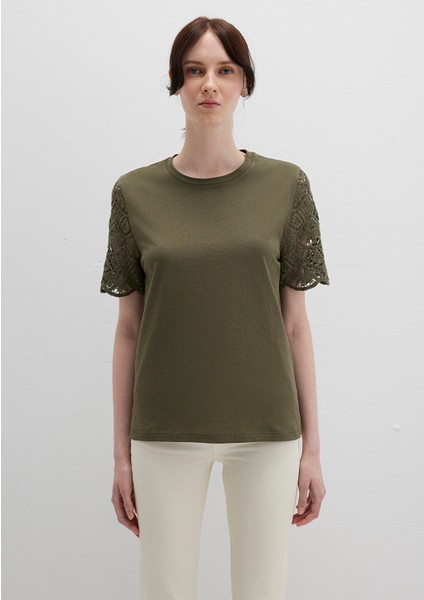 Dantel Detaylı Haki Tişört 1613515-71549