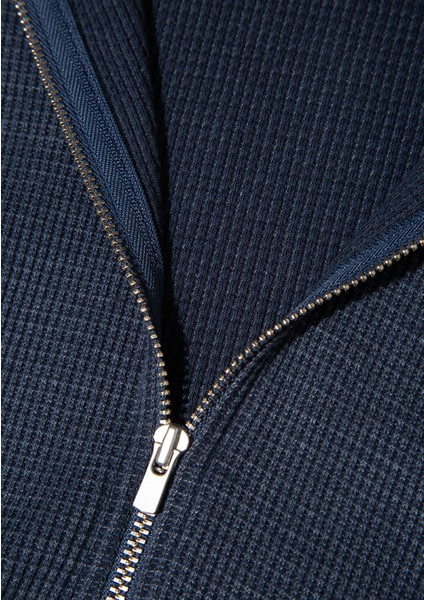 Fermuarlı Dokulu Lacivert Sweatshirt 1613383-32184