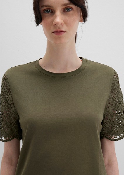 Dantel Detaylı Haki Tişört 1613515-71549