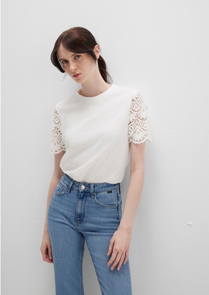 Dantel Detaylı Ekru Tişört 1613515-70057