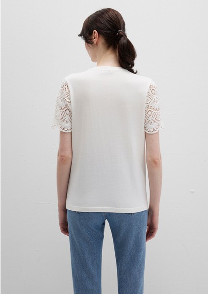 Dantel Detaylı Ekru Tişört 1613515-70057