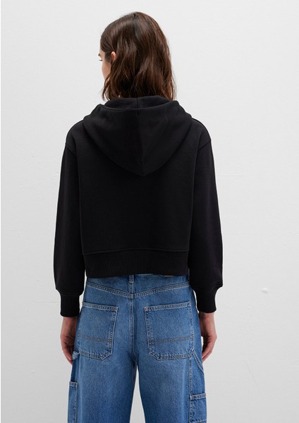 Kapüşonlu Siyah Basic Crop Sweatshirt 1S10388-900