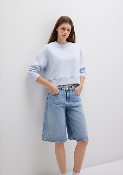 Bisiklet Yaka Mavi Sweatshirt 1S10387-89201