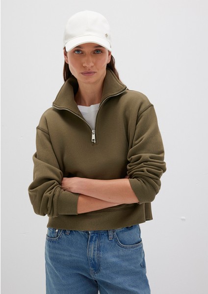 Yarı Fermuarlı Haki Sweatshirt 1S10391-71589