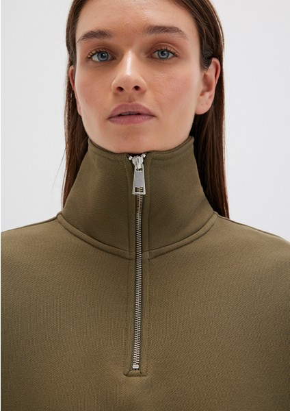 Yarı Fermuarlı Haki Sweatshirt 1S10391-71589