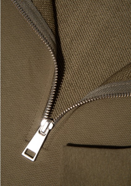 Yarı Fermuarlı Haki Sweatshirt 1S10391-71589