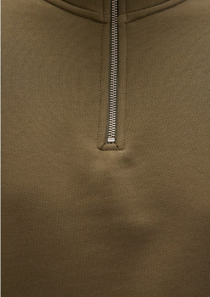 Yarı Fermuarlı Haki Sweatshirt 1S10391-71589