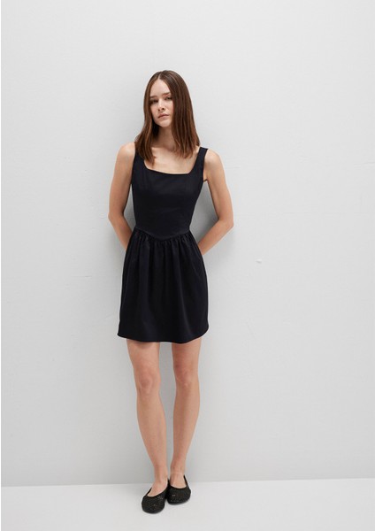 Askılı Siyah Mini Elbise 1310724-900