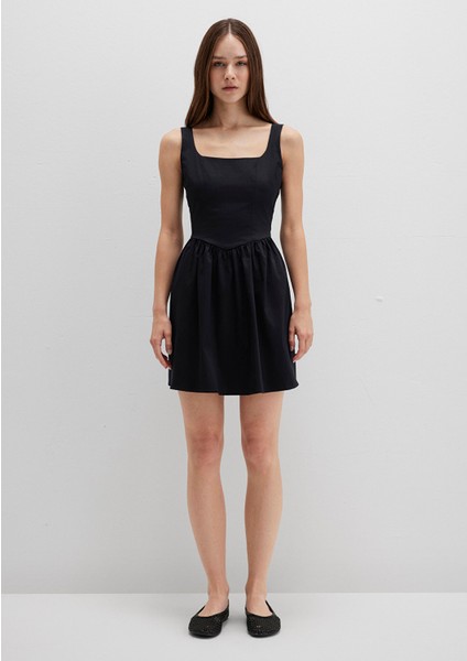 Askılı Siyah Mini Elbise 1310724-900