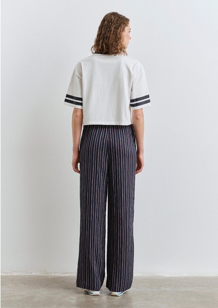 Beli Bağcıklı Çizgili Lacivert Pantolon 1011024-89853