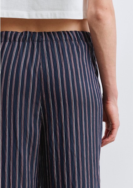 Beli Bağcıklı Çizgili Lacivert Pantolon 1011024-89853
