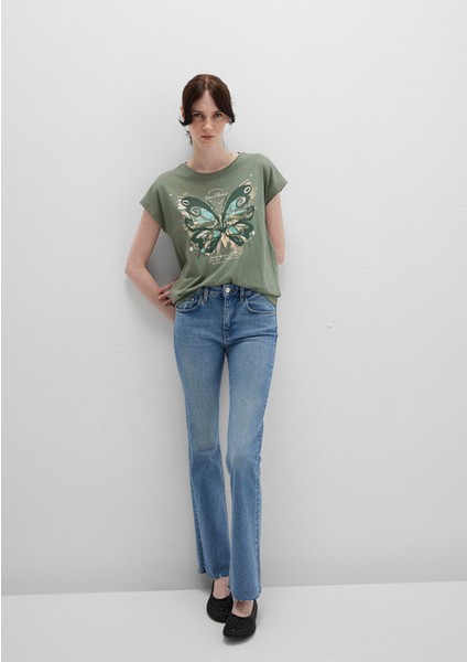 Kelebek Baskılı Yeşil Tişört 1613461-71841