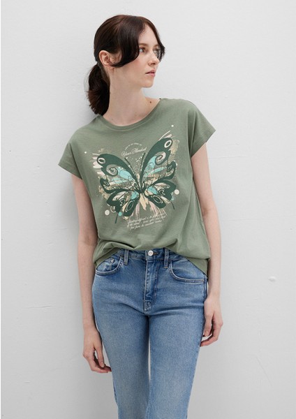 Kelebek Baskılı Yeşil Tişört 1613461-71841