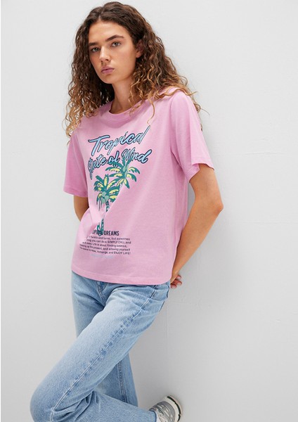 Plaj Baskılı Pembe Tişört 1613490-71031