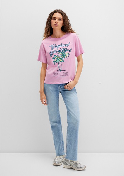 Plaj Baskılı Pembe Tişört 1613490-71031