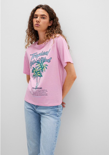 Plaj Baskılı Pembe Tişört 1613490-71031