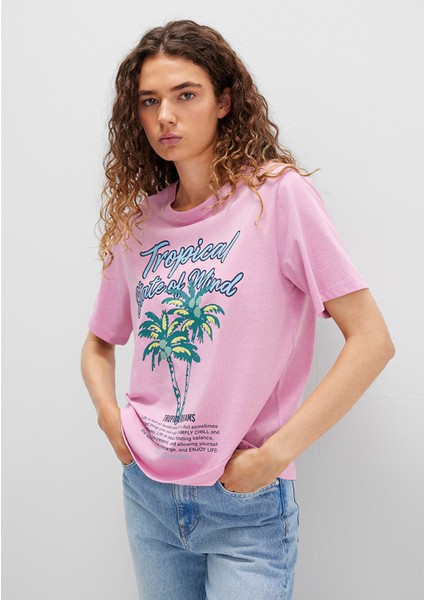Plaj Baskılı Pembe Tişört 1613490-71031
