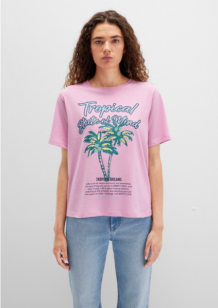 Plaj Baskılı Pembe Tişört 1613490-71031