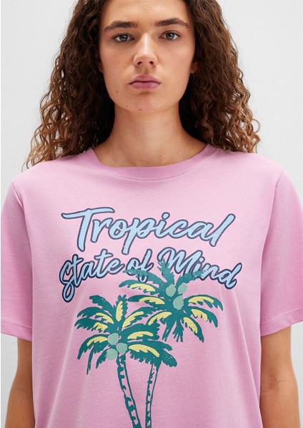 Plaj Baskılı Pembe Tişört 1613490-71031