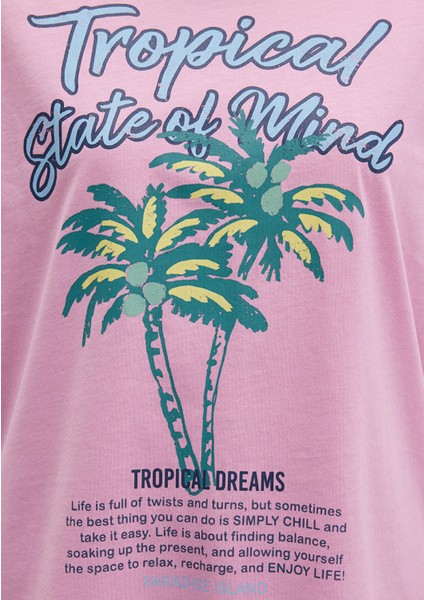 Plaj Baskılı Pembe Tişört 1613490-71031