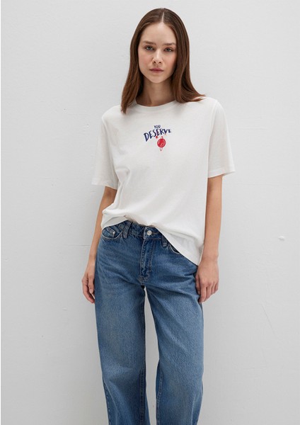 Gezegen Baskılı Ekru Tişört 1613522-70057