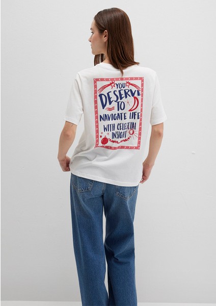 Gezegen Baskılı Ekru Tişört 1613522-70057