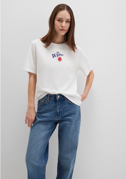 Gezegen Baskılı Ekru Tişört 1613522-70057