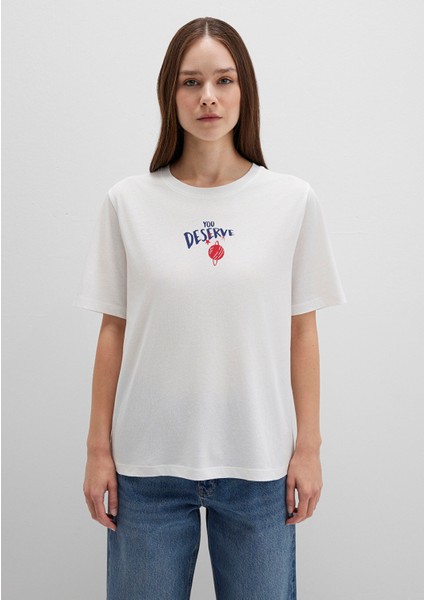 Gezegen Baskılı Ekru Tişört 1613522-70057