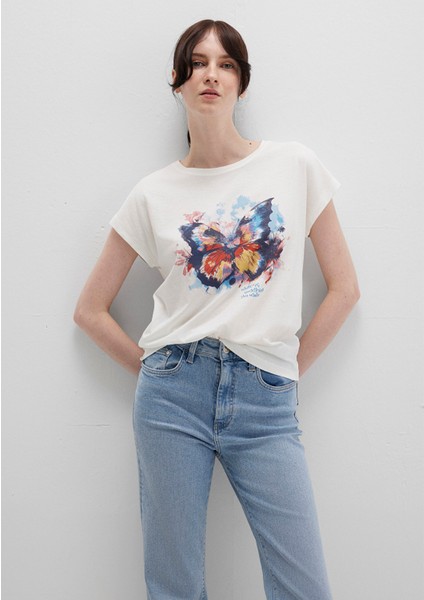 Kelebek Baskılı Ekru Tişört 1613457-80194