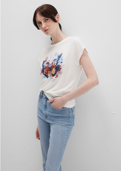 Kelebek Baskılı Ekru Tişört 1613457-80194