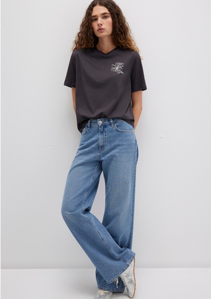 Kelebek Baskılı Antrasit Tişört 1613459-70087