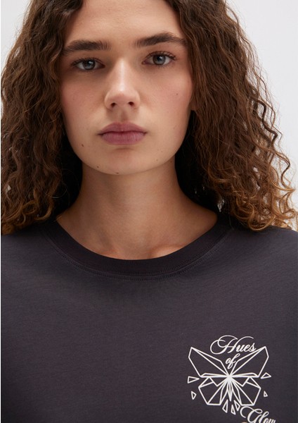 Kelebek Baskılı Antrasit Tişört 1613459-70087