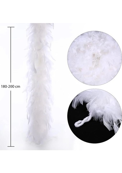 Beyaz Renk Kabarık Kalın Otriş Boa Tüy 6 cm Genişlik 180-200 cm Uzunluk - Lisinya