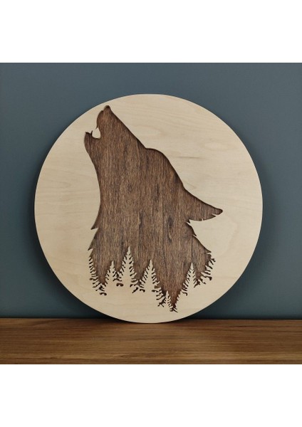 Ahşap Duvar Tablosu Uluyan Kurt Tablosu – Dekoratif Duvar Dekoru