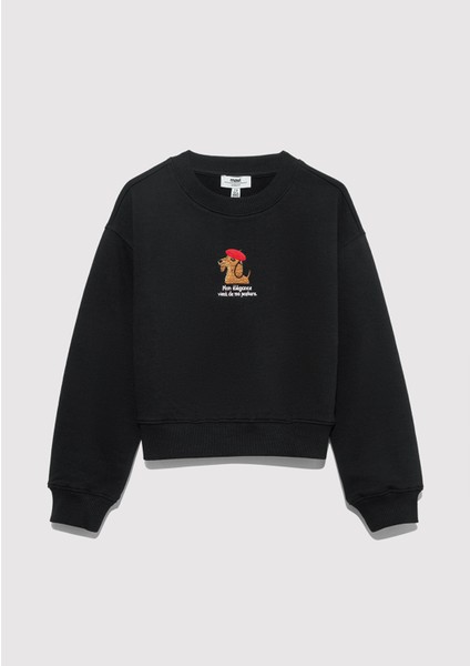 Köpek Nakışlı Siyah Sweatshirt 7S10132-900