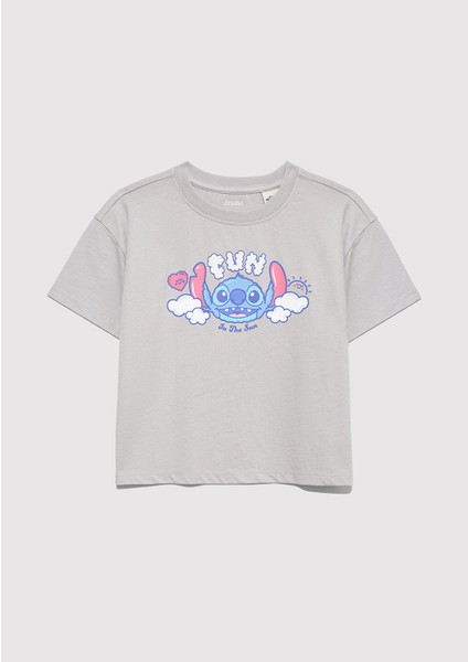 Stitch Baskılı Gri Tişört 7610374-70075